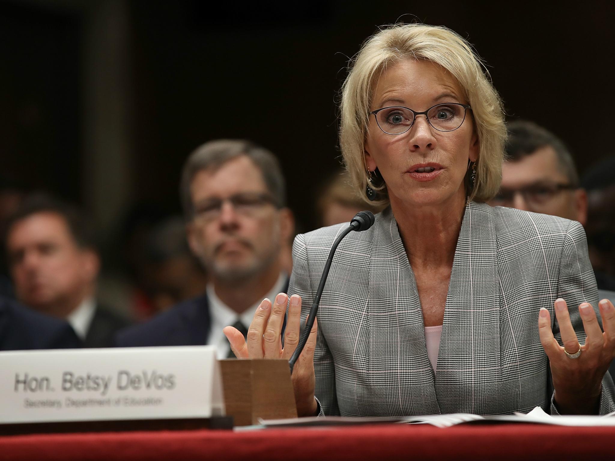 US Department of Education Secretary Betsy DeVos said a school safety commission established after the Florida shooting will not assess the impact of guns on school shootings