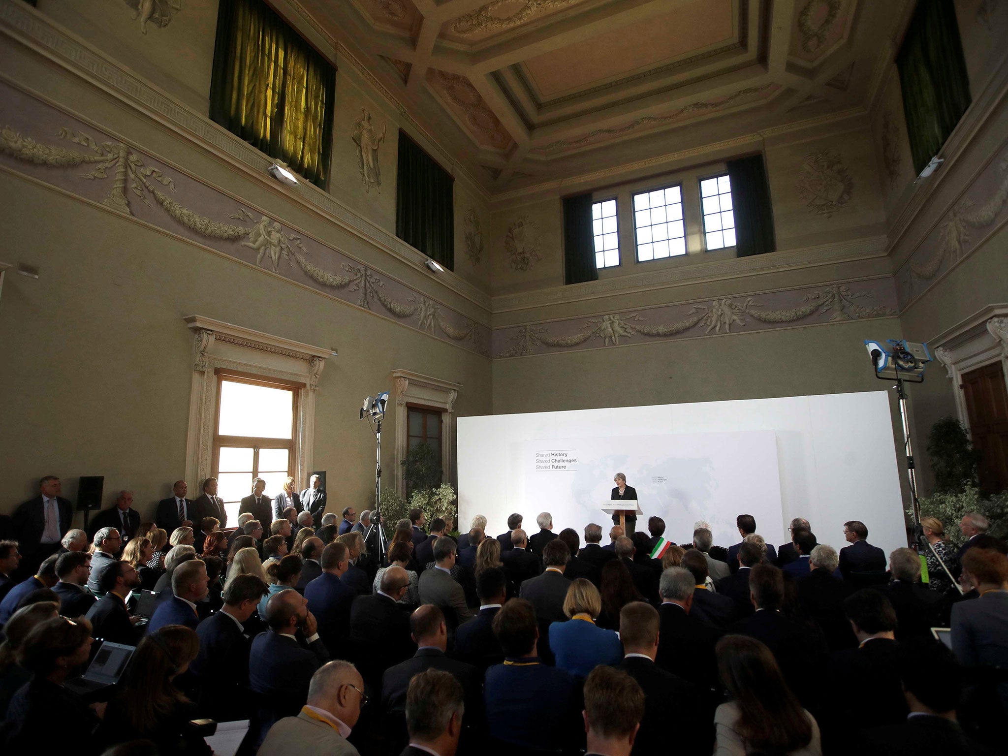 British Prime Minister Theresa May delivers her speech in Florence, Italy