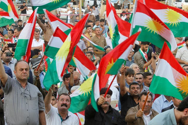Locals in Kirkuk attend a rally in favour of a 'yes' vote on 11 September in the upcoming Kurdish independence referendum