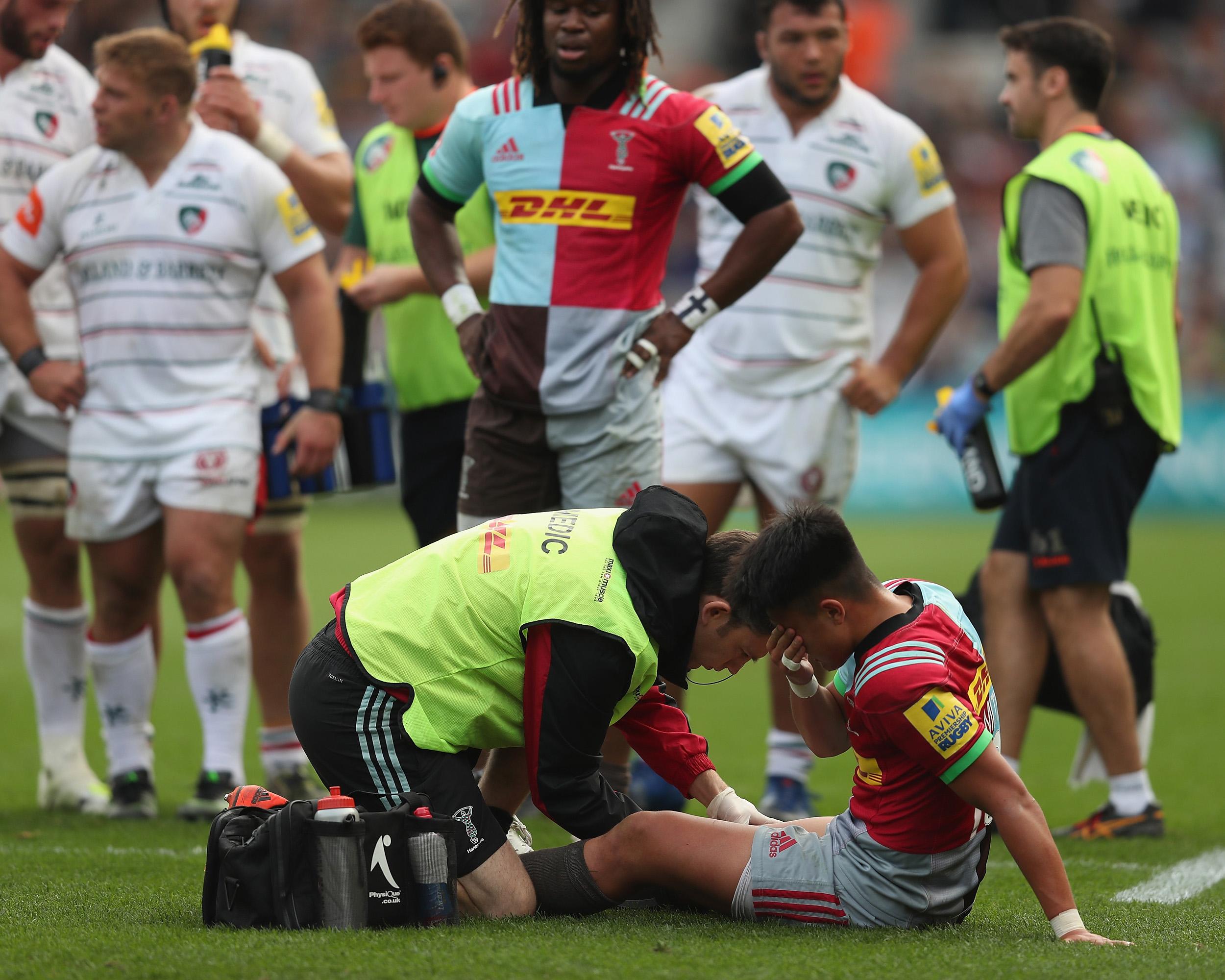 Young Quins fly-half Marcus Smith went off injured with a tight calf