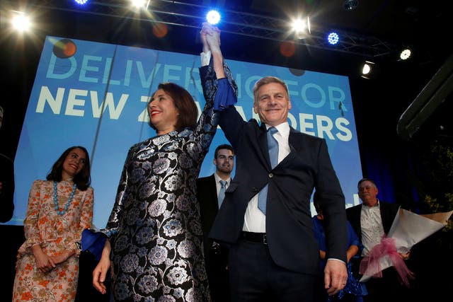 Bill English and his wife Mary celebrate after comfortably beating Labour’s challenge