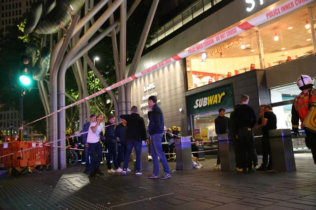 Emergency services at Stratford station in east London, following a suspected noxious substance