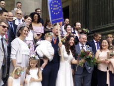 Bride interrupts her own wedding to join Brexit protest