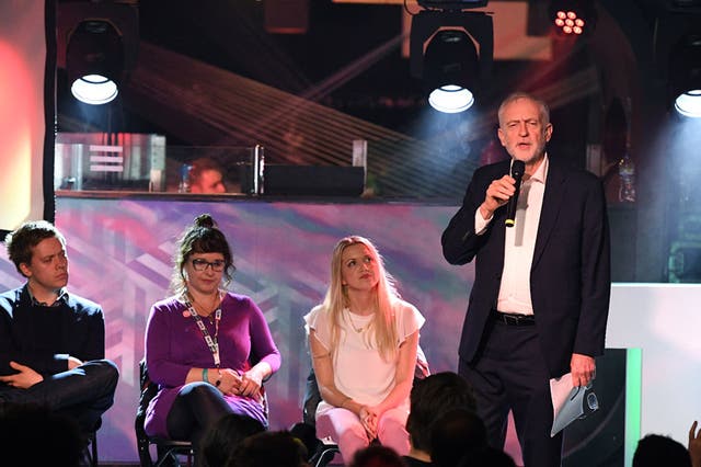 Jeremy Corbyn speaking at Momentum's The World Transformed festival in Brighton