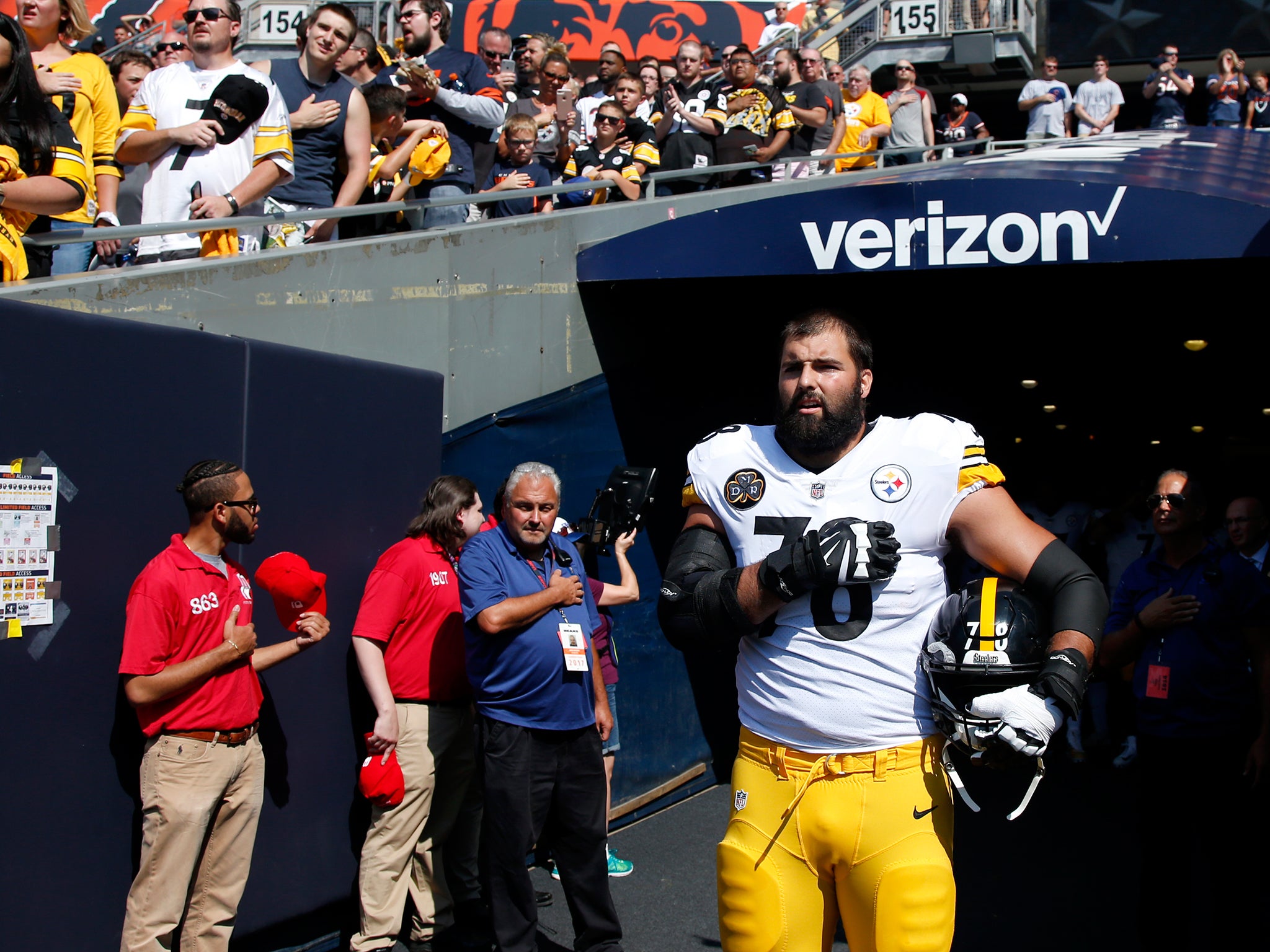 Alejandro Villanueva stood alone for the national anthem