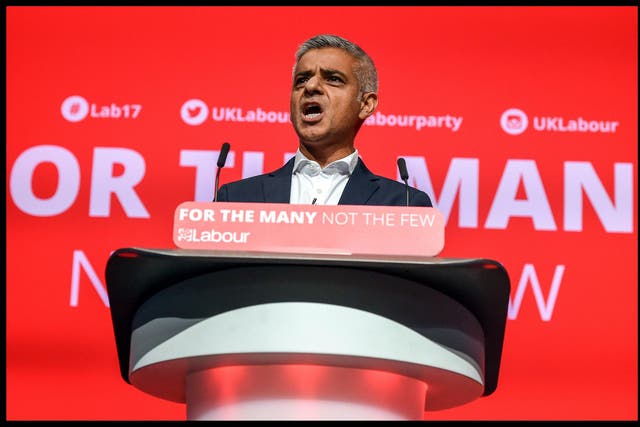 Sadiq Khan, Mayor of London, speaks at the Labour Party annual conference in Brighton.
