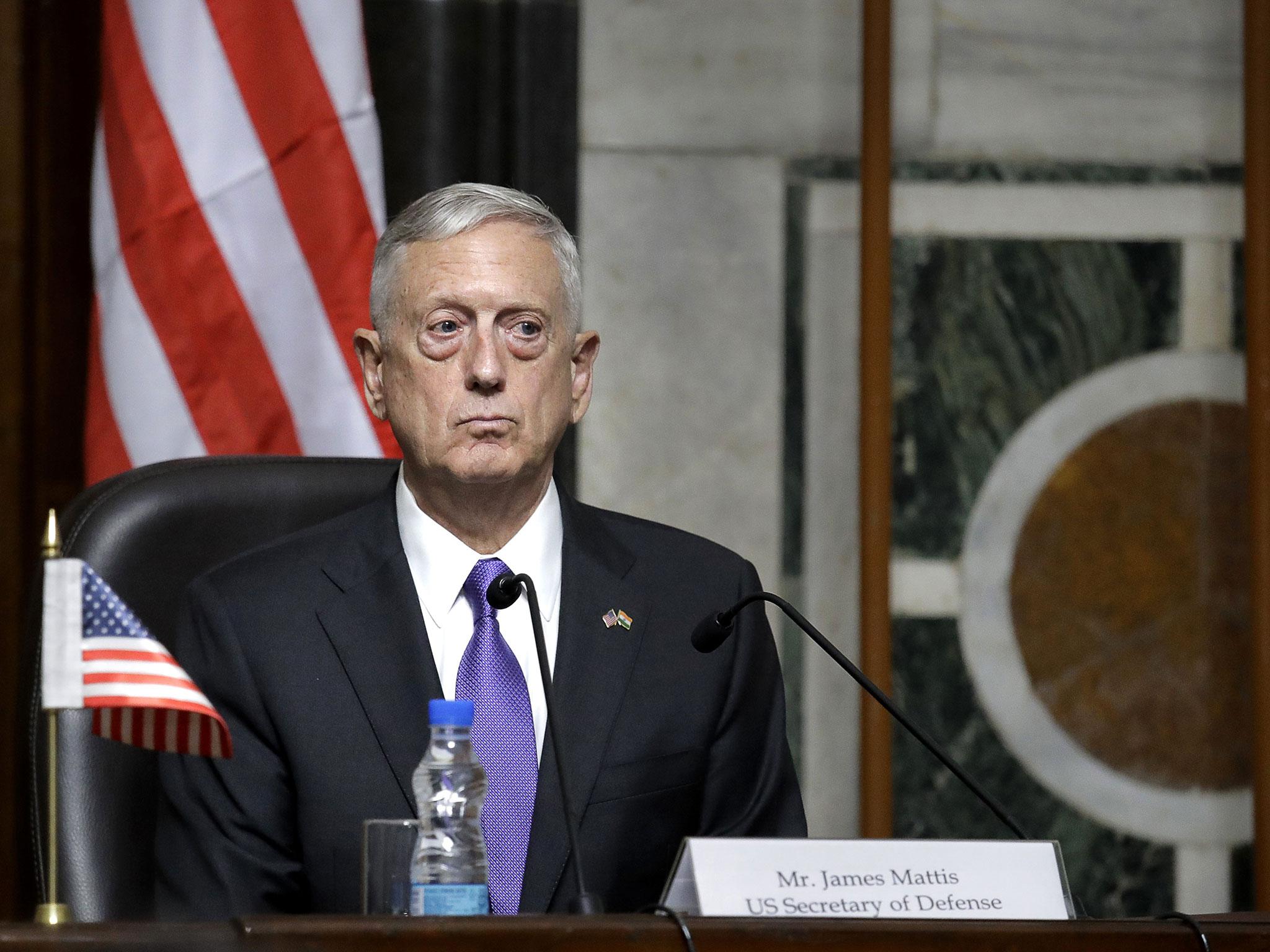 US Defense Secretary Jim Mattis listens to a question during a joint press conference with Indian Defense Minister Nirmala Sitharaman