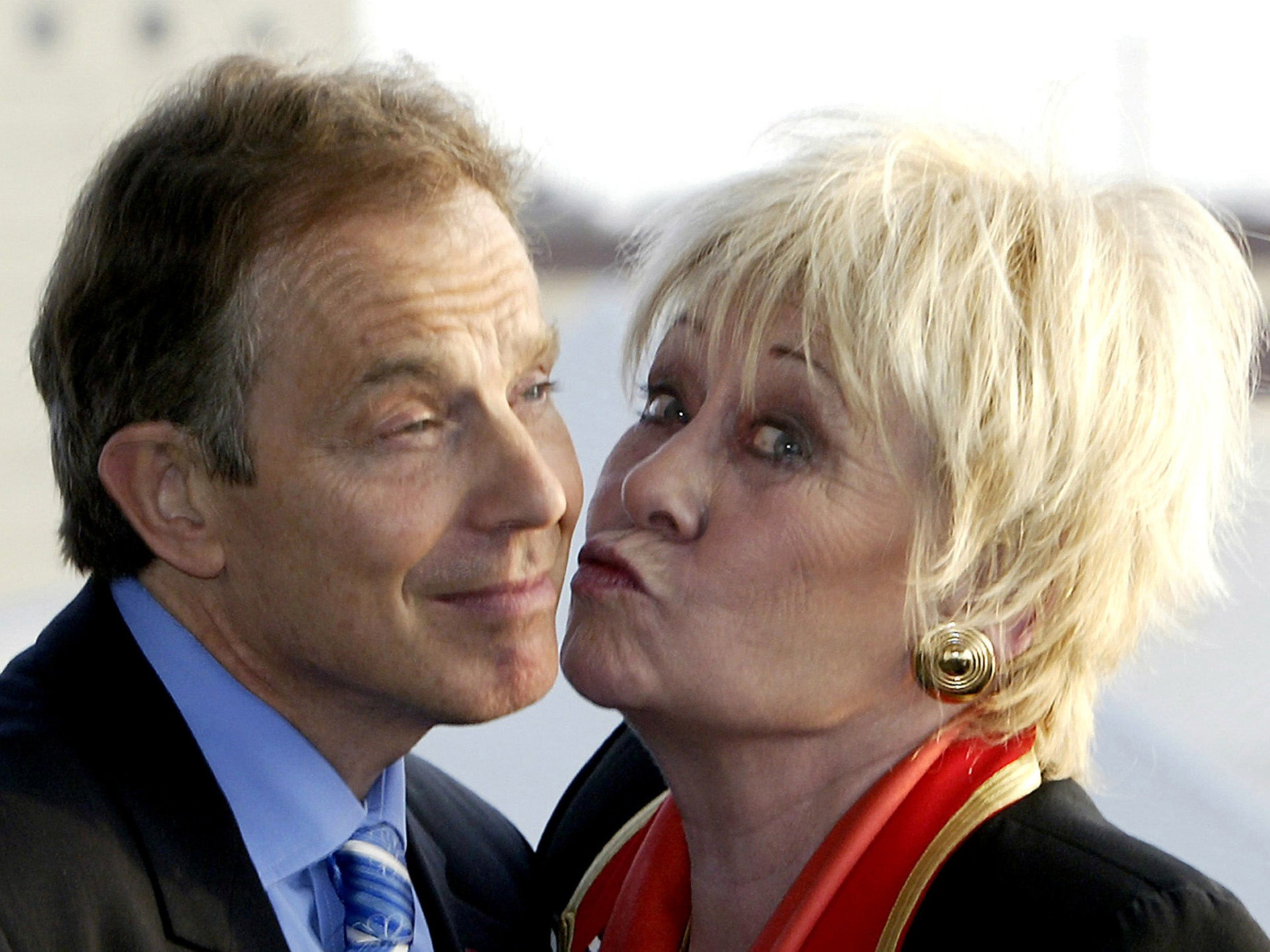 Former Prime Minister Tony Blair accepts a kiss from the television star, who played Vera for 34 years