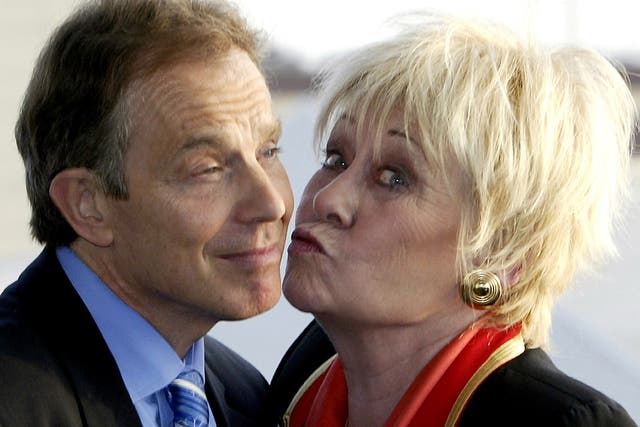 Former Prime Minister Tony Blair accepts a kiss from the television star, who played Vera for 34 years