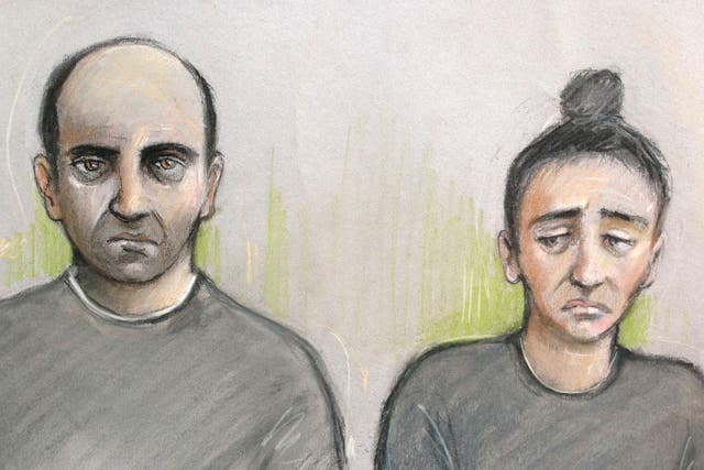 Court artist sketch of Ouissem Medouni 40, and his partner Sabrina Kouider, 34, appearing at the Old Bailey in London at an earlier hearing