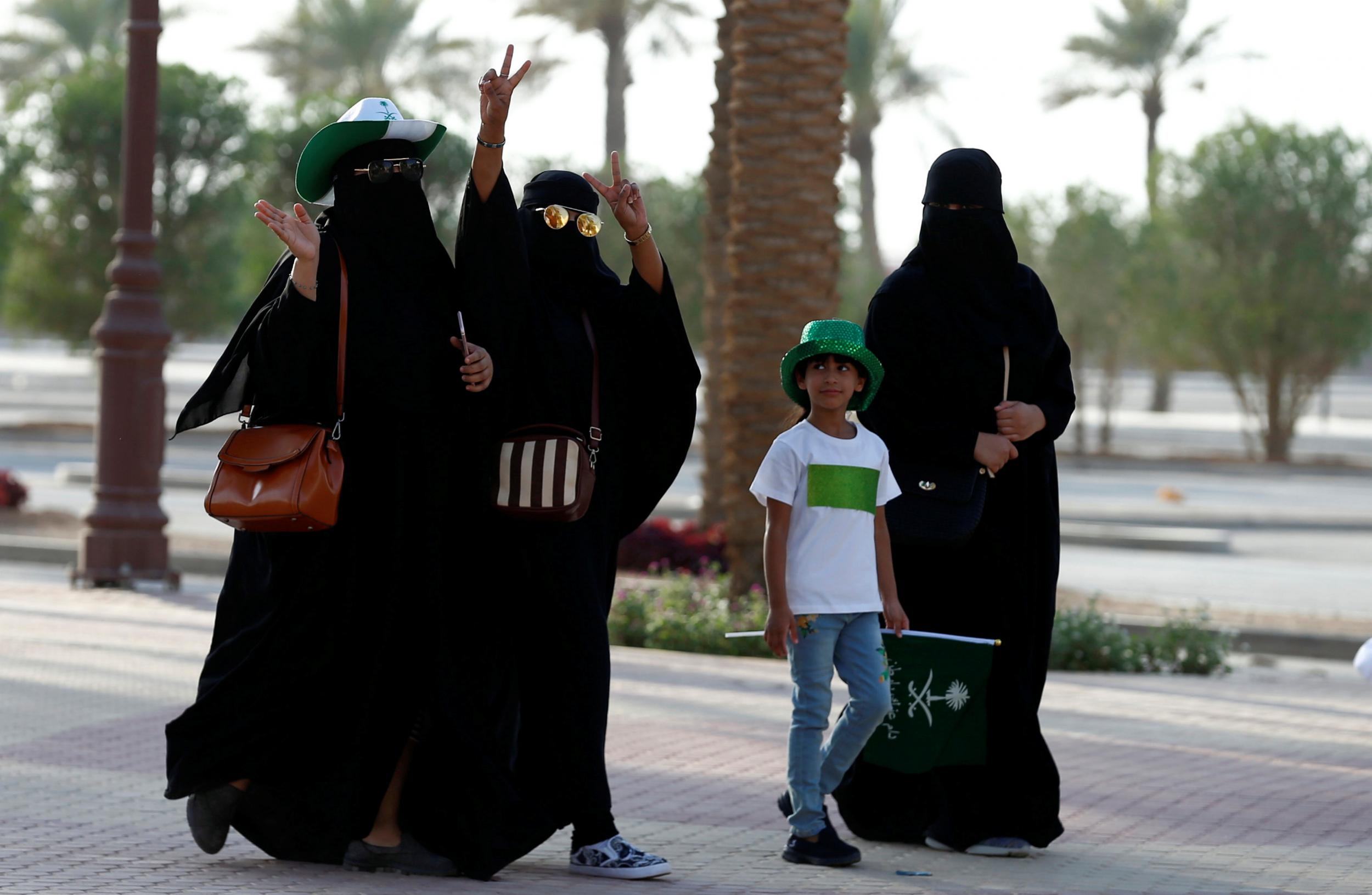 Saudi Arabia women arrive to a rally to celebrate the 87th annual National Day of Saudi Arabia in Riyadh, Saudi Arabia on 23 September 2017