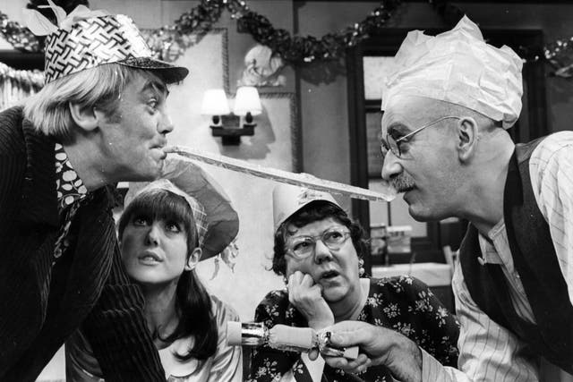Till Death Us Do Party: Booth and Warren Mitchell at loggerheads, with Una Stubbs (second left) and Dandy Nichols 