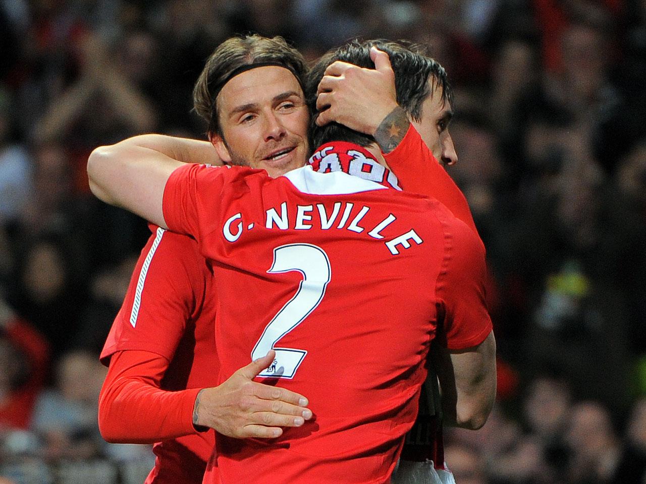 David Beckham and Gary Neville reunite for the latter's testimonial in 2011