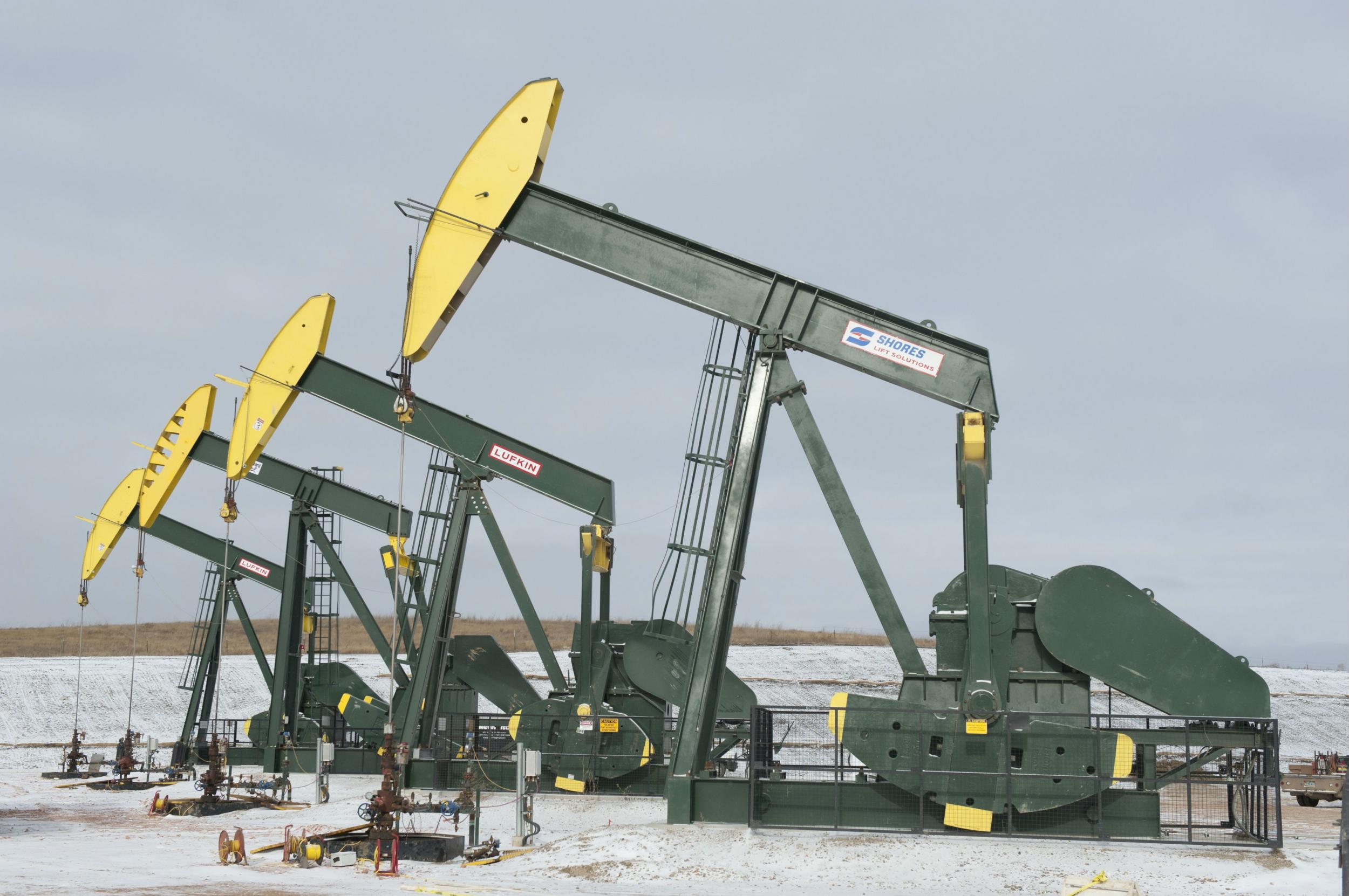 Pumpjacks stand idle while new wells are fracked near Williston, North Dakota November 12, 2014.