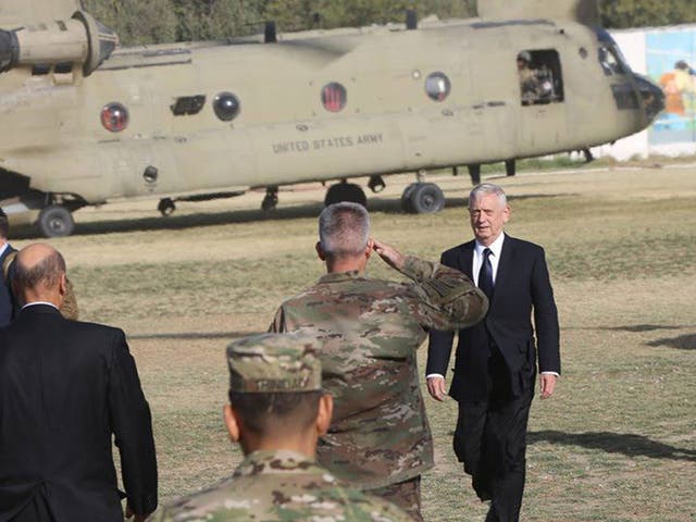 Defence Secretary James Mattis arrives at Nato's headquarters in Kabul, Afghanistan