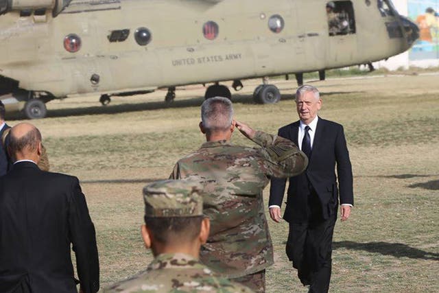 Defence Secretary James Mattis arrives at Nato's headquarters in Kabul, Afghanistan