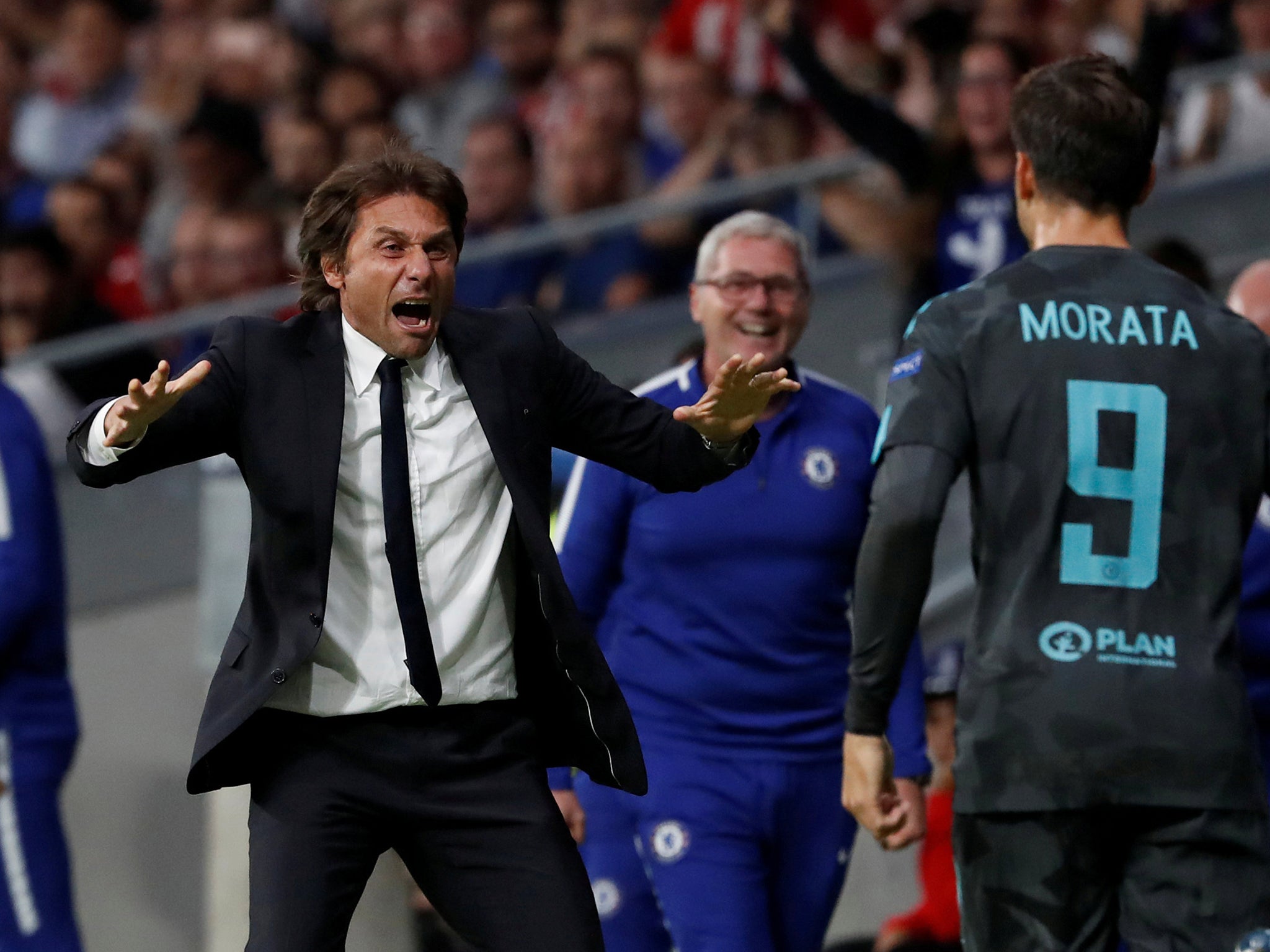 Antonio Conte was left jubilant by Chelsea's 2-1 victory over Atletico Madrid