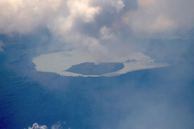 Smoke emanates from the Manaro Voui volcano located on Vanuatu's northern island Ambae in the South Pacific
