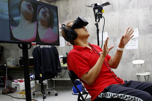 A rehearsal for Rocket’s 3D virtual reality adult film at the company’s studio in Tokyo, Japan