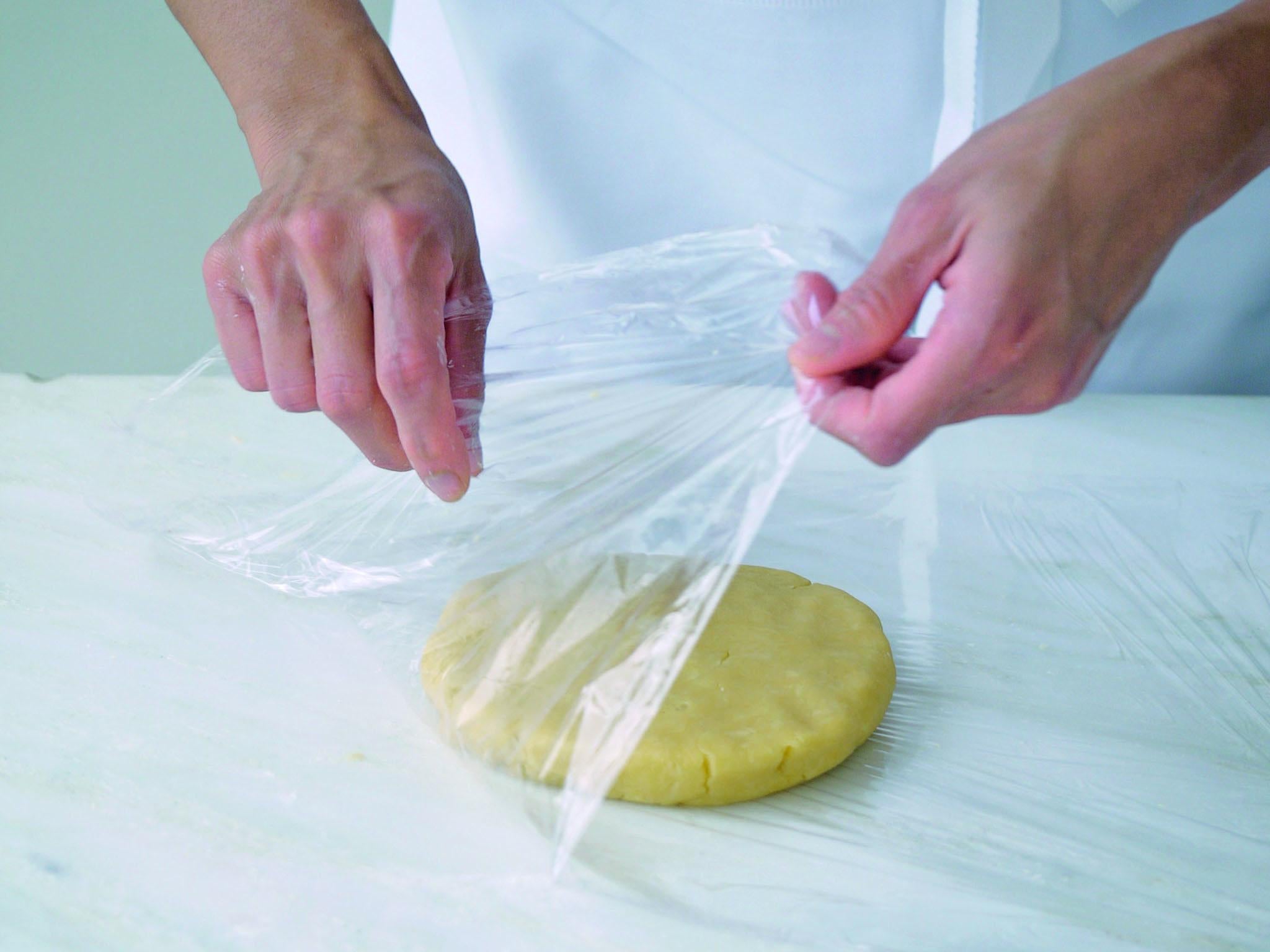 9. Wrap the pastry in cling film and chill for 20-30 minutes before rolling out. This will relax it and prevent too much shrinkage, as well as firm up the butter
