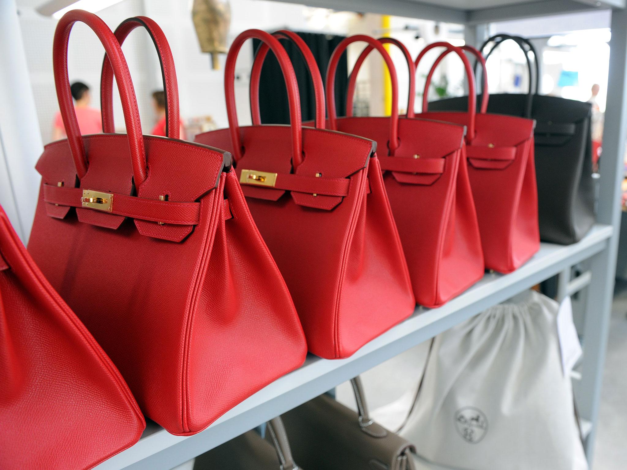 Hermes Birkin bags at the Maroquinerie de la Tardoire, a Hermes workshop specialized in products made with calfskin, in Montbron, southwestern France.