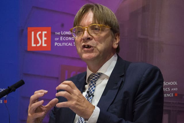 European Parliament Brexit co-ordinator Guy Verhofstadt speaks during an event at the London School of Economics