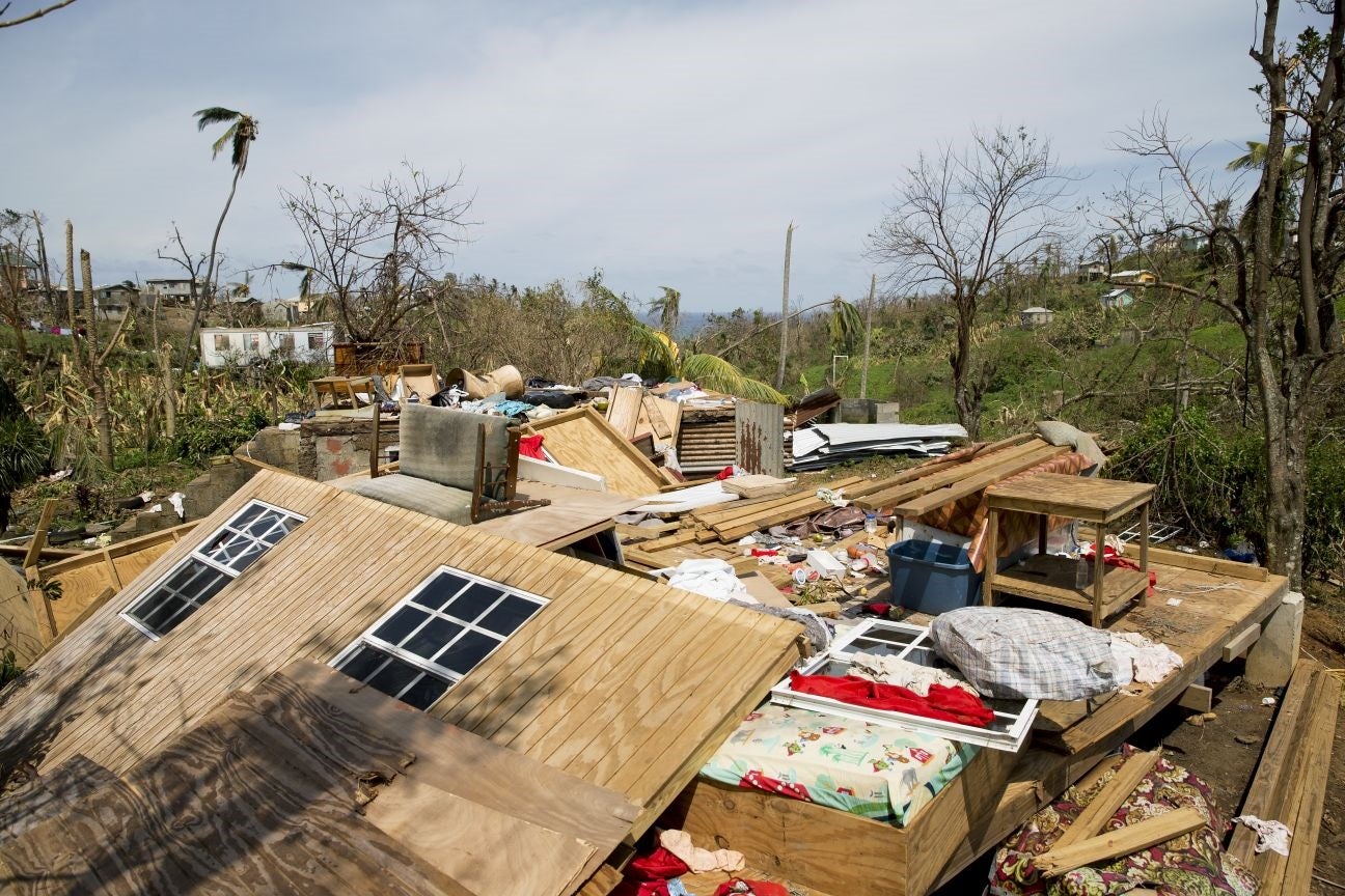 A destroyed home in Wesley Village, Dominica, after Hurricane Maria struck the region