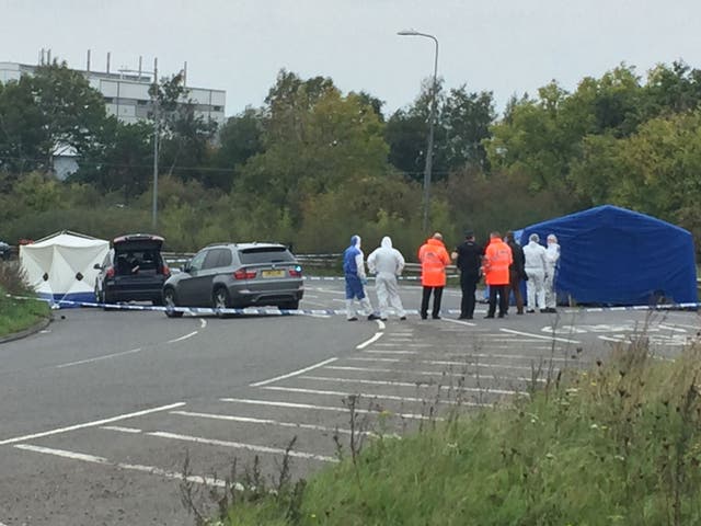 The scene on the A369 in Portishead, near Bristol, where a man was shot by armed police