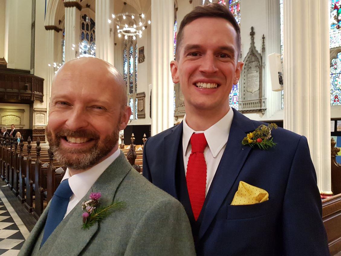 Alistair Dinnie and Peter Matthews are the first same-sex couple to tie the knot in an Anglican church in the UK