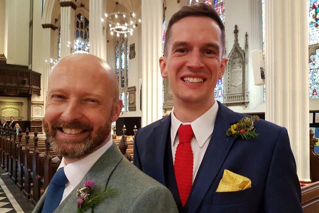 Alistair Dinnie and Peter Matthews are the first same-sex couple to tie the knot in an Anglican church in the UK