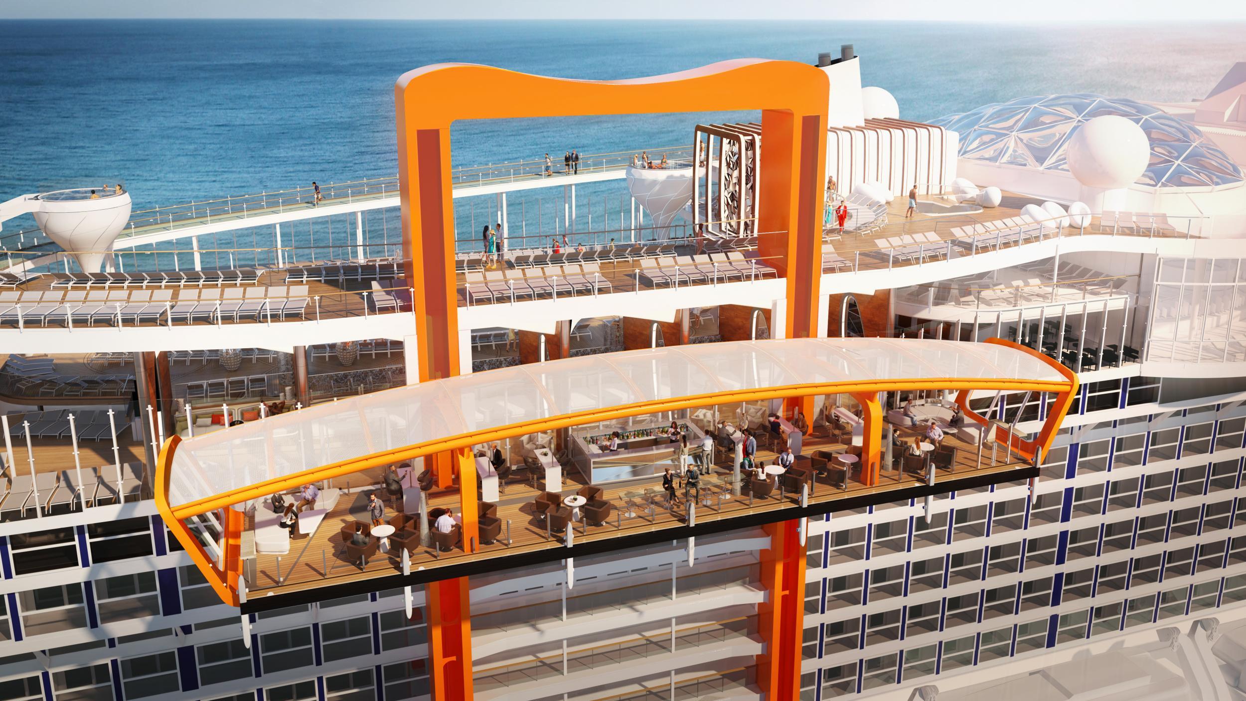 The Magic Carpet is a floating platform that will hang off the side of a new cruise ship
