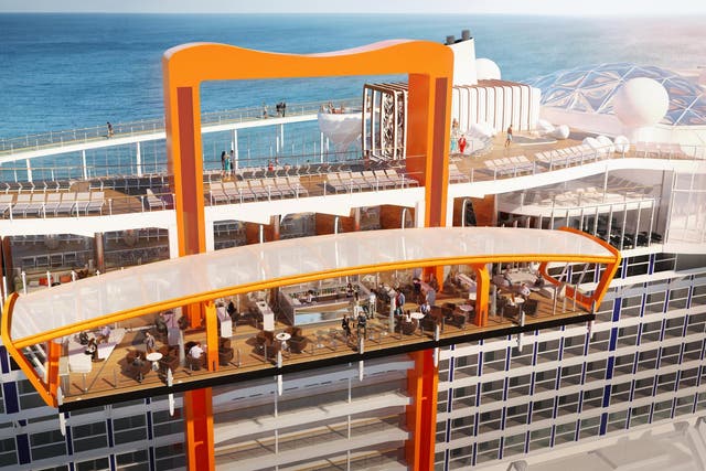 The Magic Carpet is a floating platform that will hang off the side of a new cruise ship