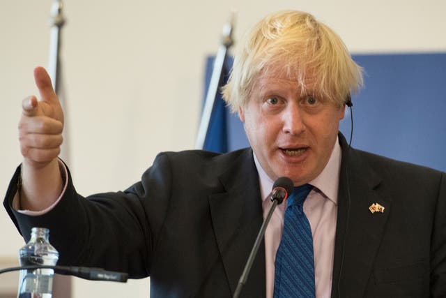 Boris Johnson speaks during a press conference in Bratislava