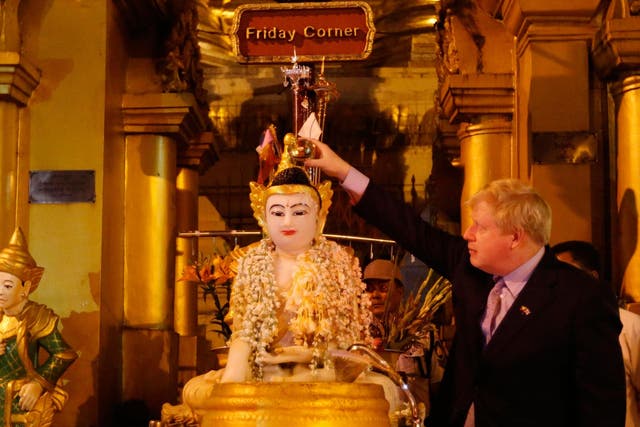 Boris Johnson visits the Shwedagon Pagoda in Yangon, Burma, earlier this year