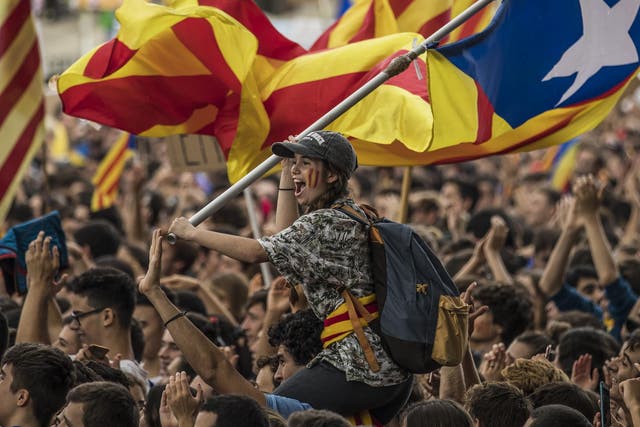 Students demonstrate against the Spanish government's ban on the Catalonian independence referendum