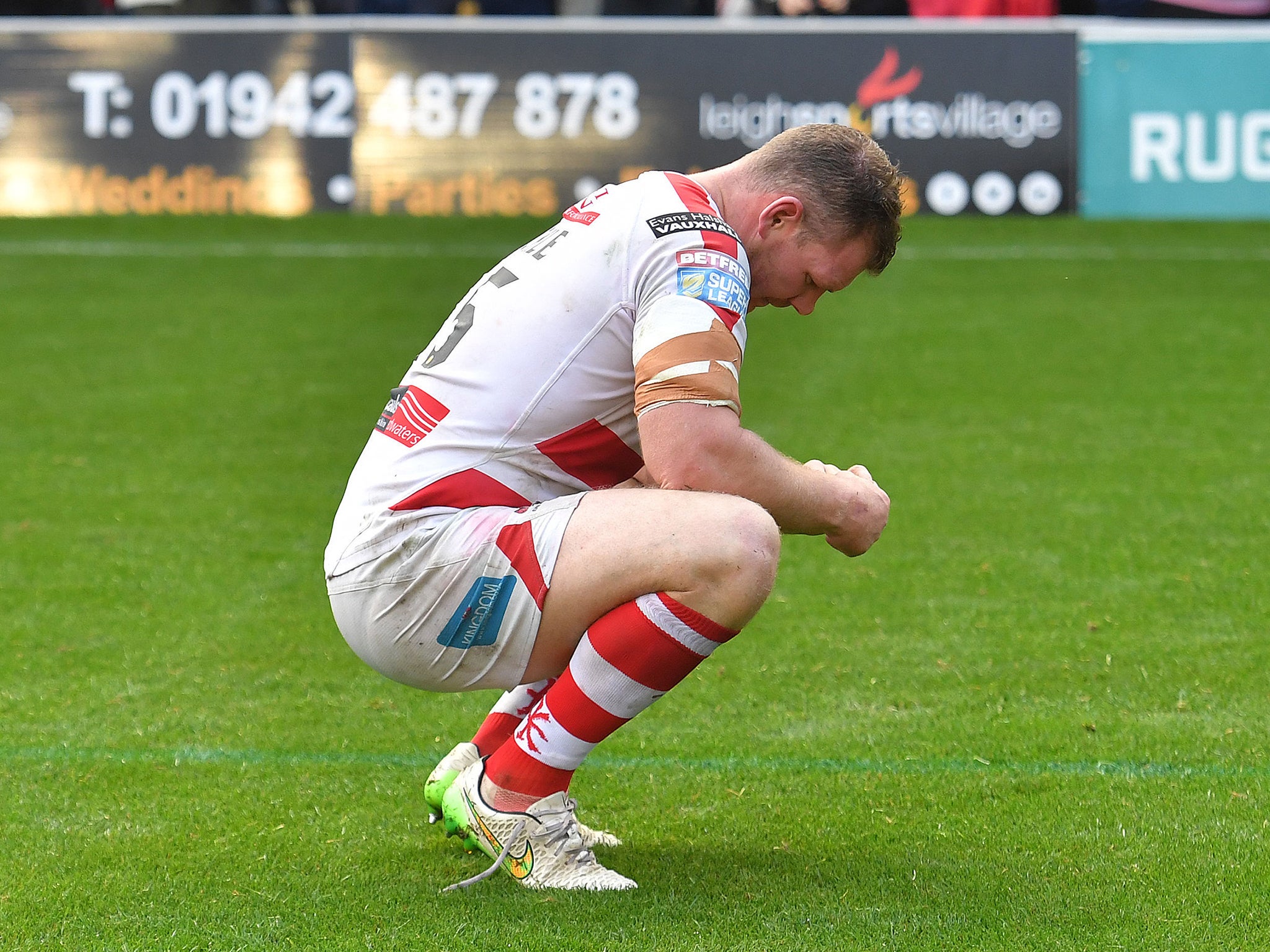 Danny Tickle is disconsolate after Leigh's relegation