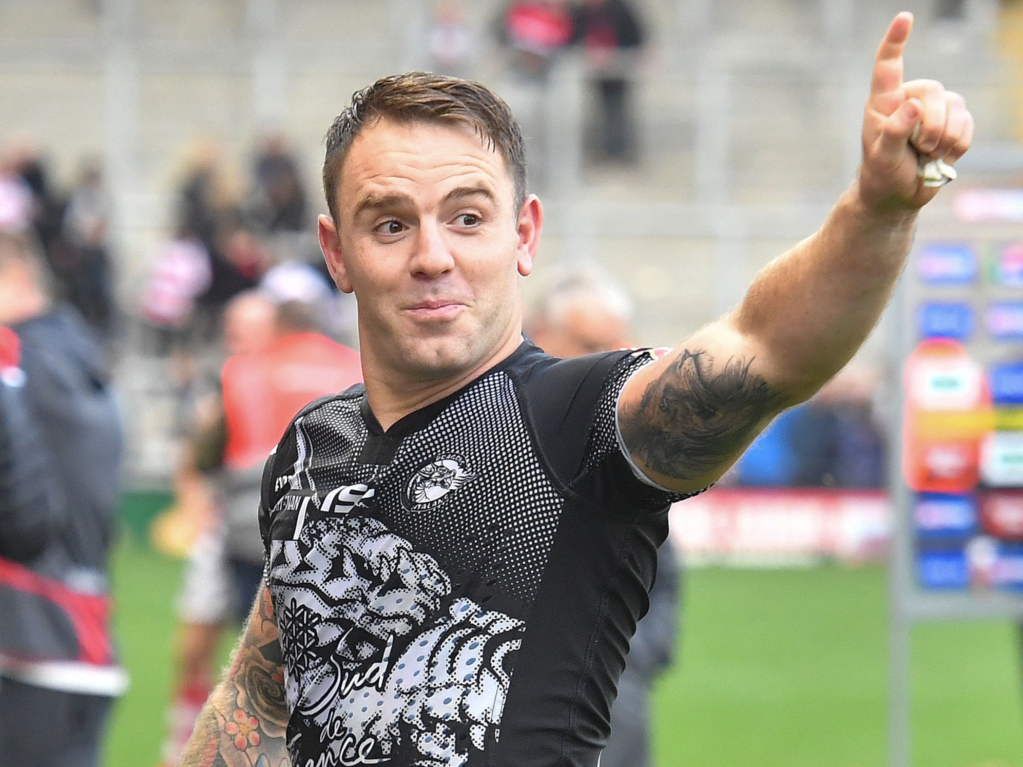 Richie Myler celebrates after Catalans Dragons win the Million Pound Game 26-10 against Leigh