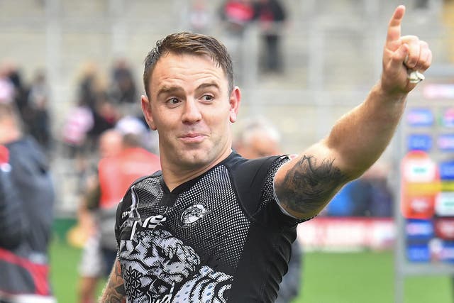 Richie Myler celebrates after Catalans Dragons win the Million Pound Game 26-10 against Leigh