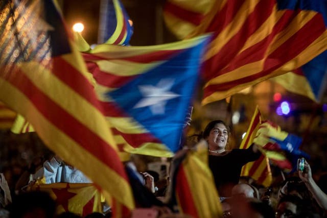 The crowd cheers at the final pro-independence rally in Barcelona before last Sunday’s referendum