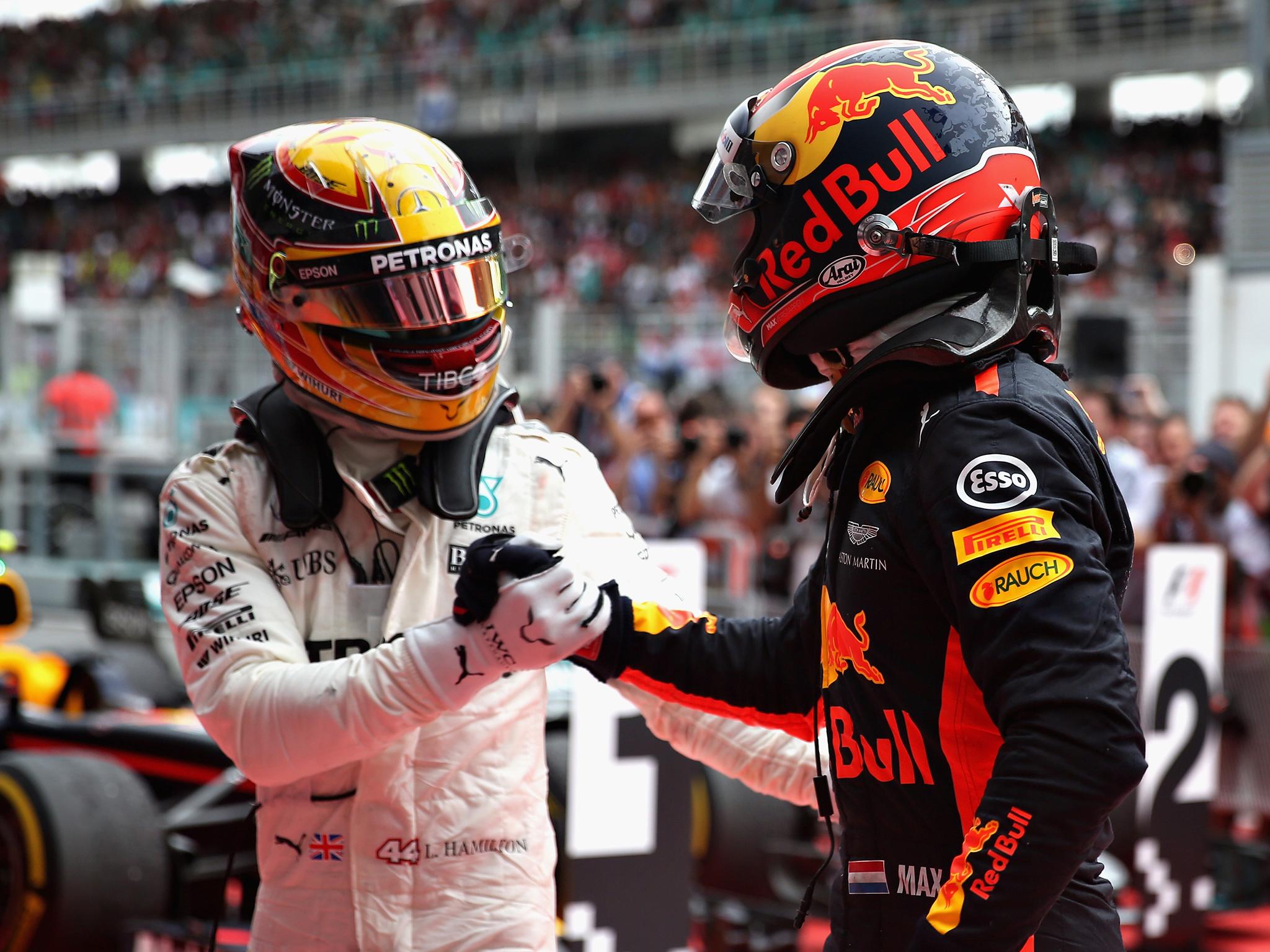 &#13;
Hamilton congratulates Verstappen on his victory &#13;