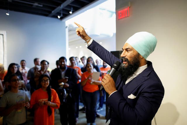 New Democratic Party leader Jagmeet Singh at a meet and greet event on the campaign trail in Hamilton, Ontario, in July