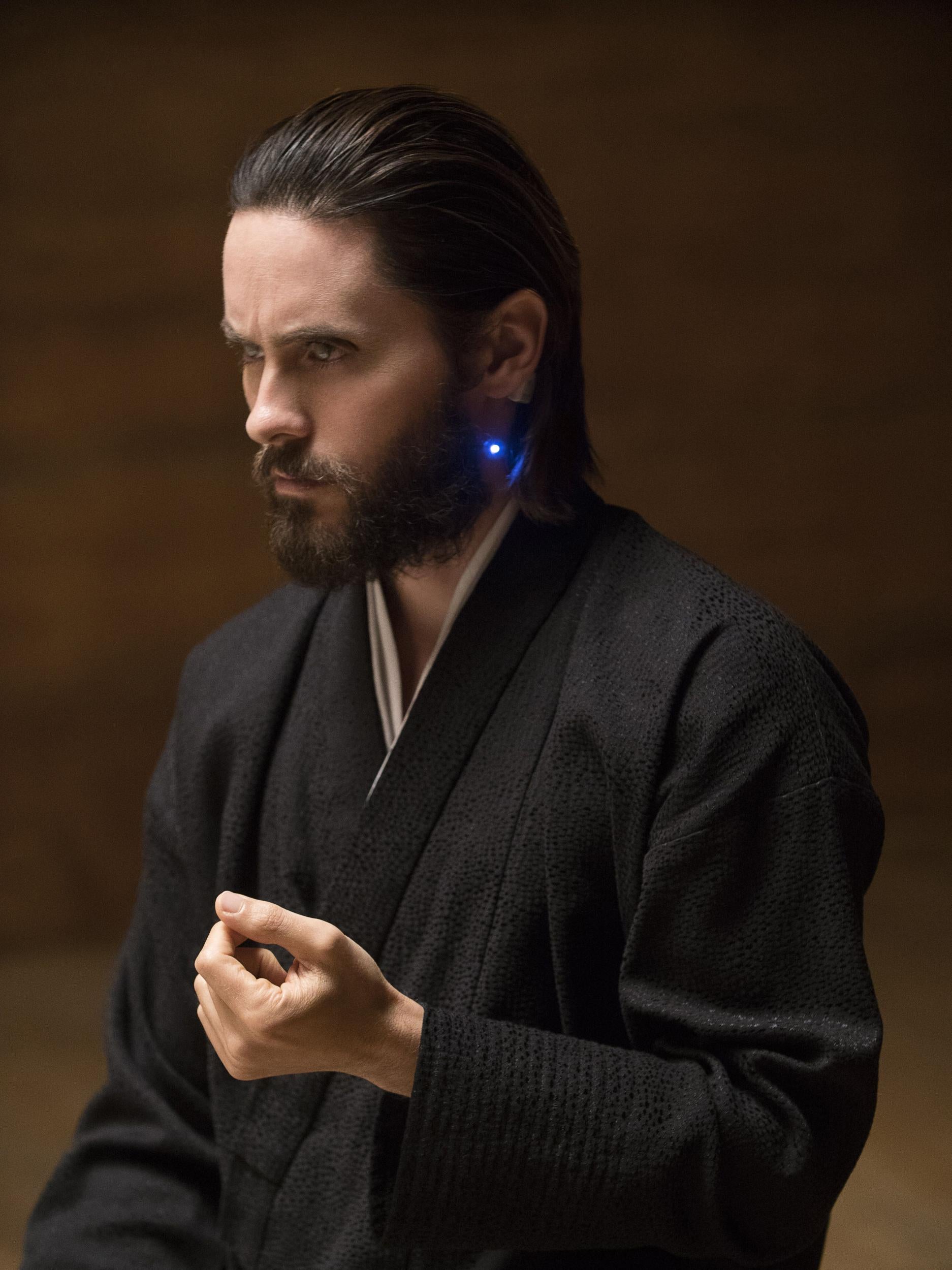 Jared Leto in one of Niander Wallace’s kimono-like looks