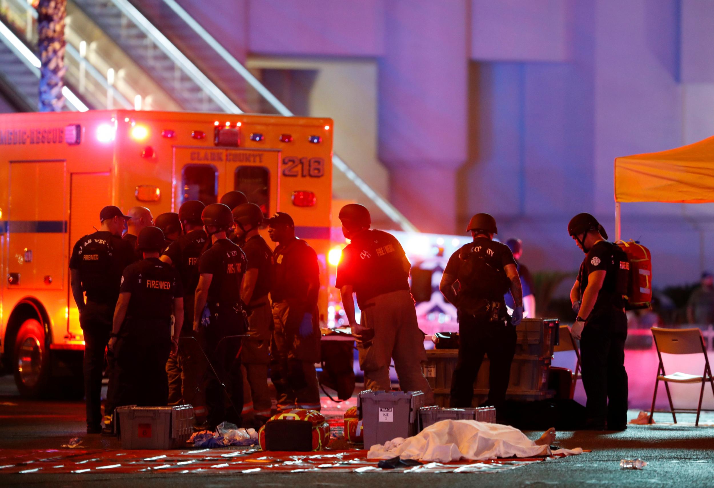 A body is covered with a sheet on the Las Vegas Strip