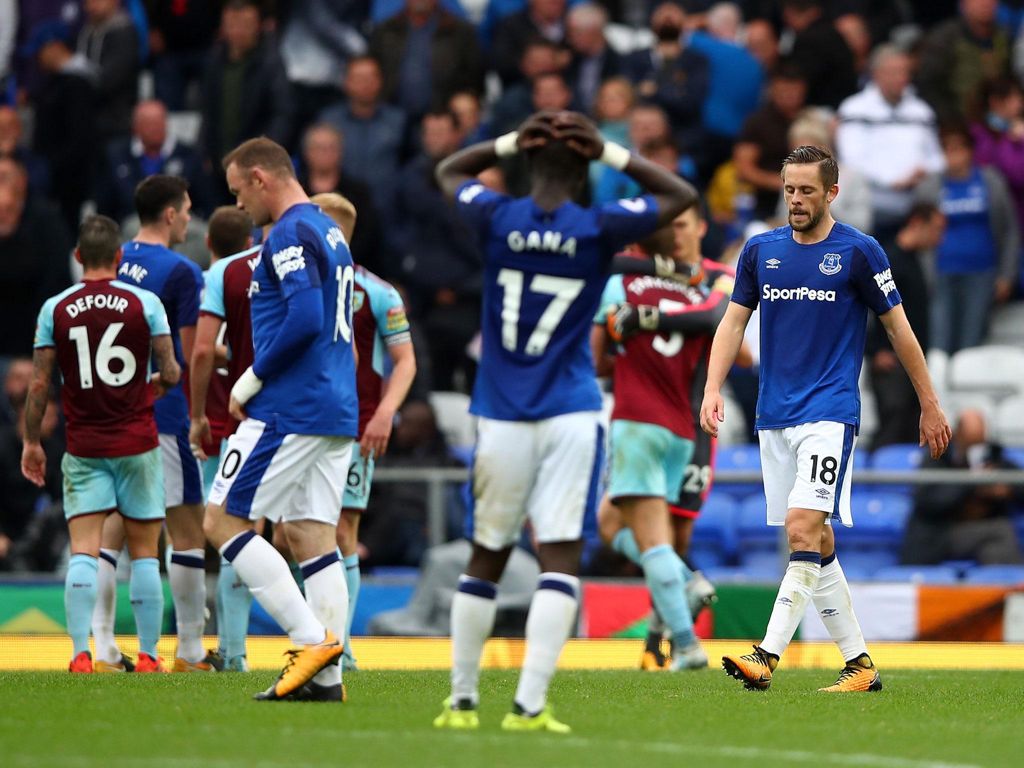 Everton's players look on after defeat by Burnley