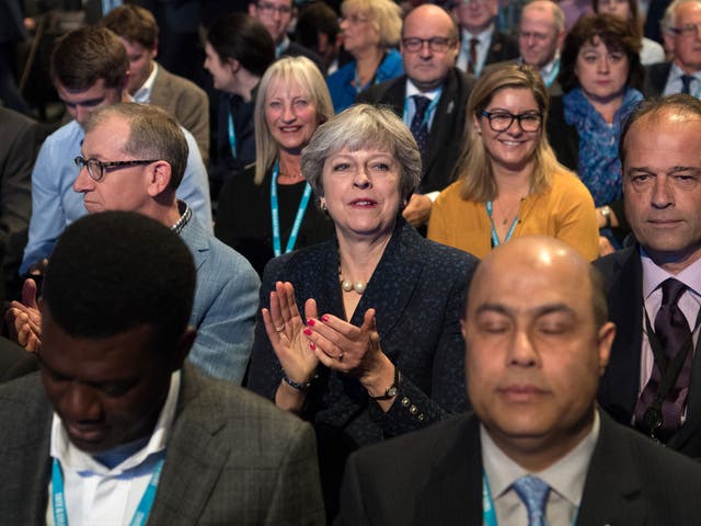 Theresa May in the audience for Phillip Hammond's keynote conference speech