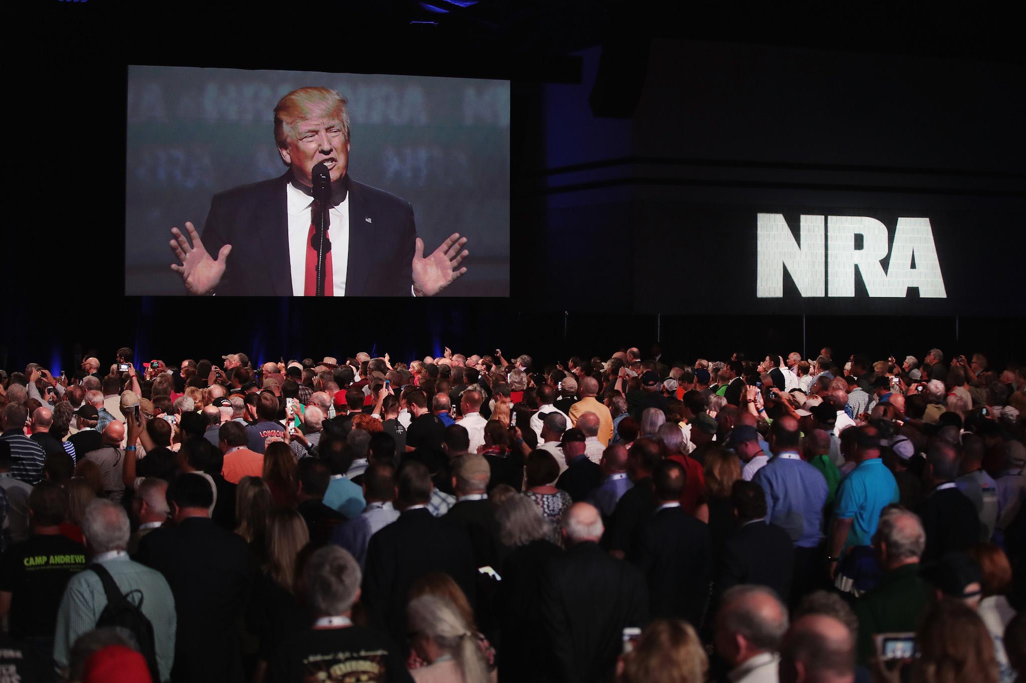 President Donald Trump speaks at the NRA-ILA's Leadership Forum