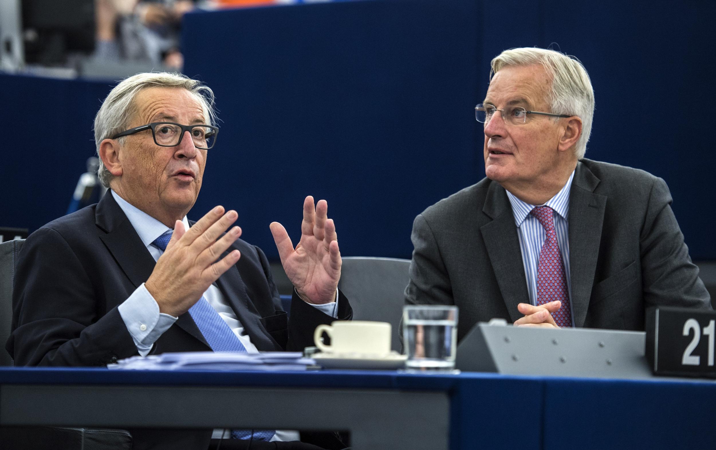 Jean Claude Juncker and Michel Barnier in the European Parliament