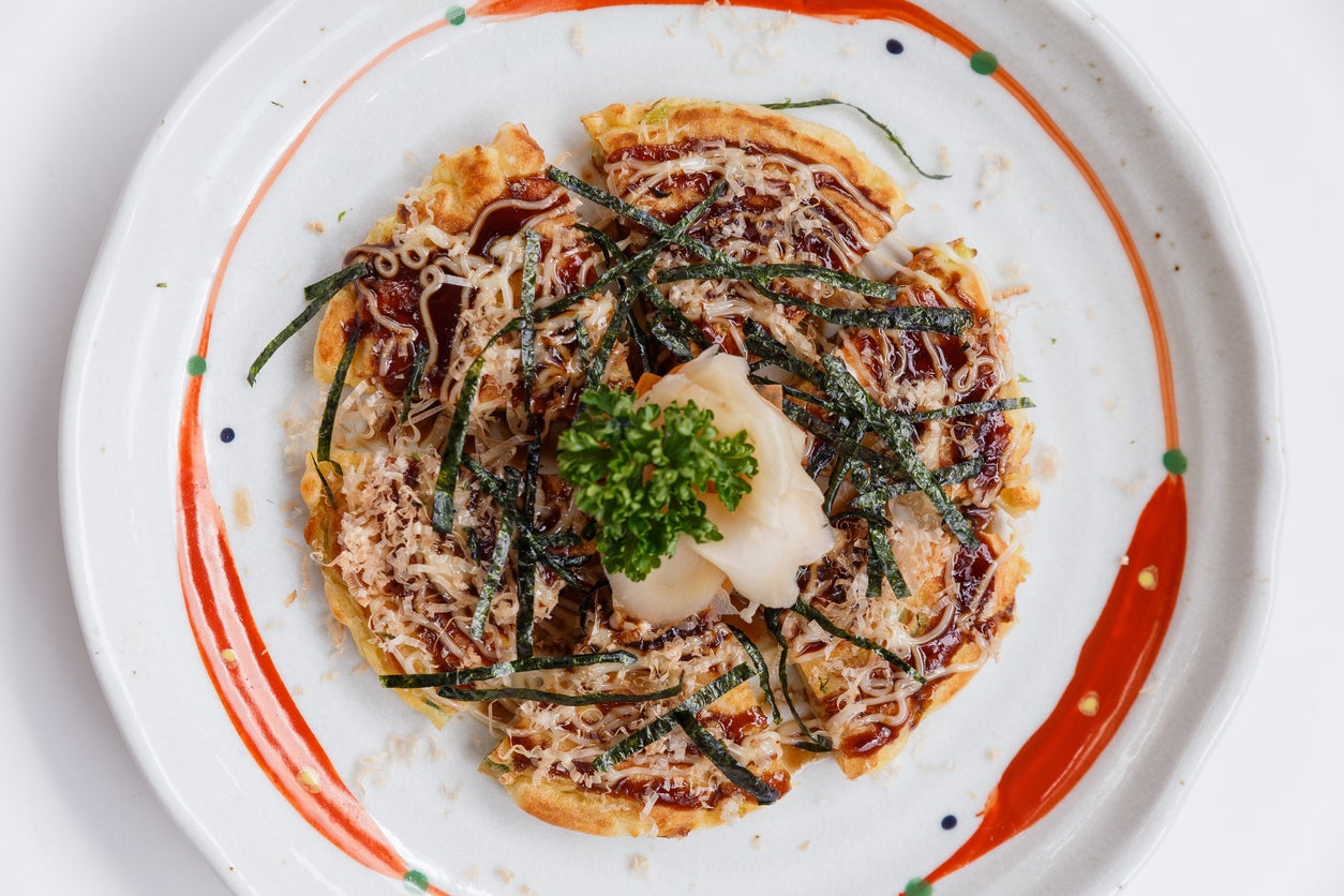 Okonomiyaki: a type of Osakan pancake, usually topped with pork or prawns (iStock)