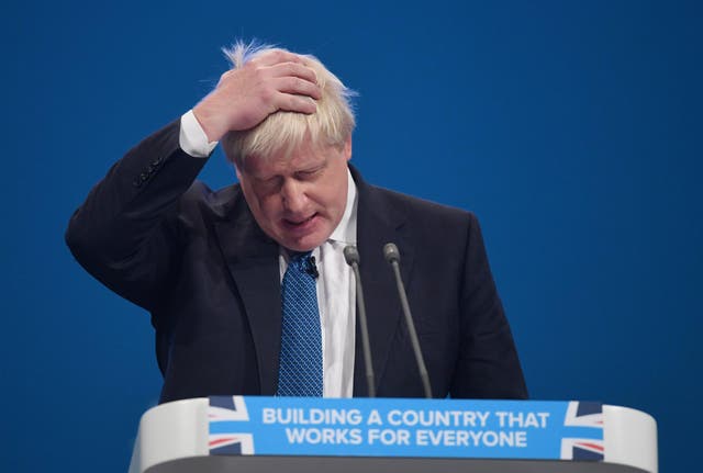 Boris Johnson delivers his speech on the third day of Conservative Party conference