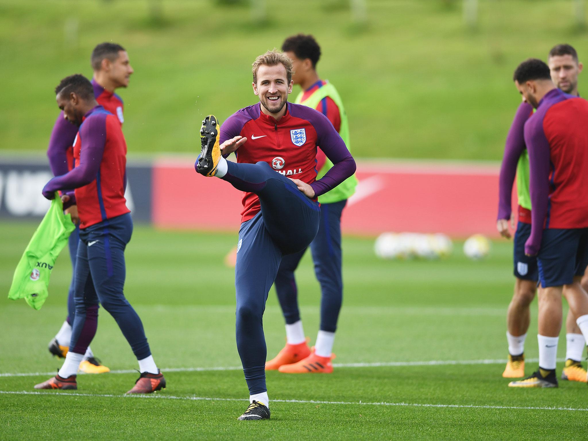 Harry Kane in training earlier this week with his England teammates